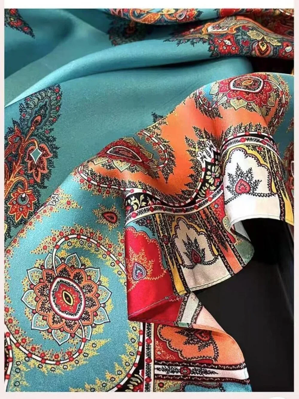 Women's Paisely Multi Mulberry Square Scarf Hair Digital Printed Headscarf Silk